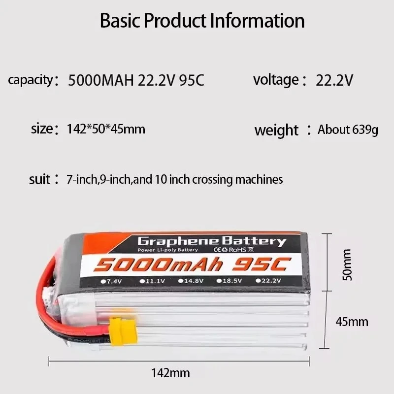بطارية ليثيوم بوليمر 95C 22.2  - مراجعة 6S Lipo Battery 22.2V 5000Mah وسعره